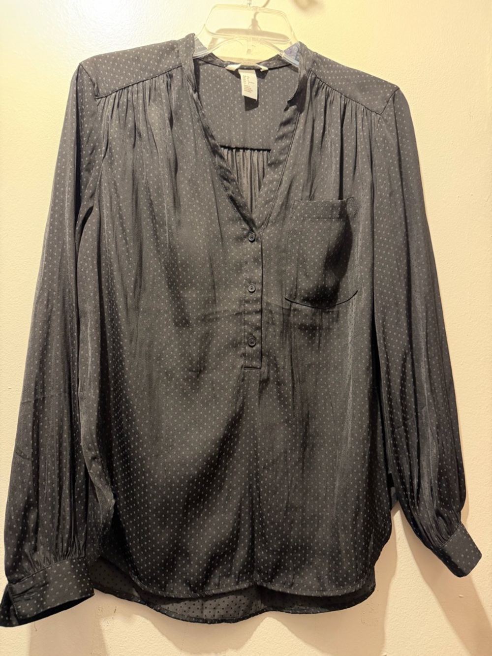 H&M Black Tiny Dot Long-Sleeve V-Neck Blouse